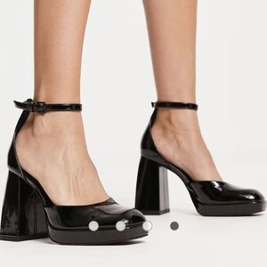 Madden Girl Black Patent Leather Block Heel Platform Mary Jane Shoes